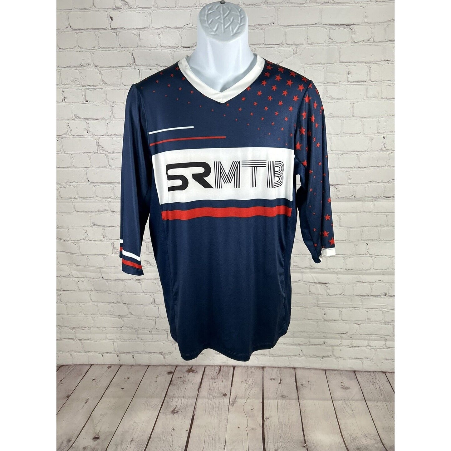Primal SRMTB Blue Red White Pullover V Neck Men’s Cycling Jersey Size S Small