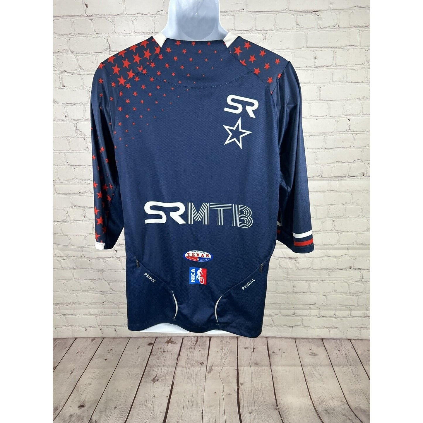 Primal SRMTB Blue Red White Pullover V Neck Men’s Cycling Jersey Size S Small