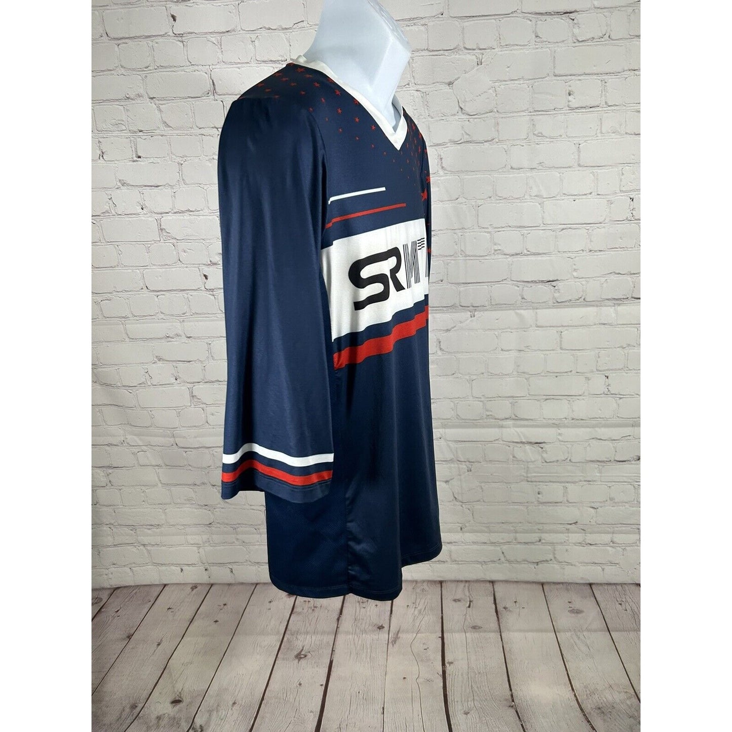Primal SRMTB Blue Red White Pullover V Neck Men’s Cycling Jersey Size S Small
