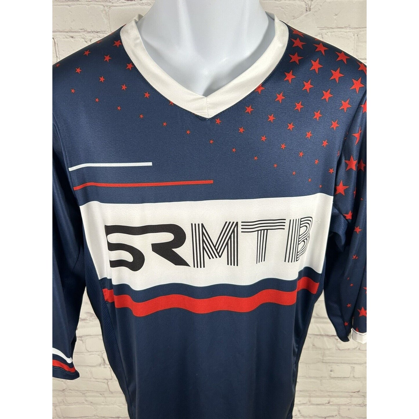 Primal SRMTB Blue Red White Pullover V Neck Men’s Cycling Jersey Size S Small