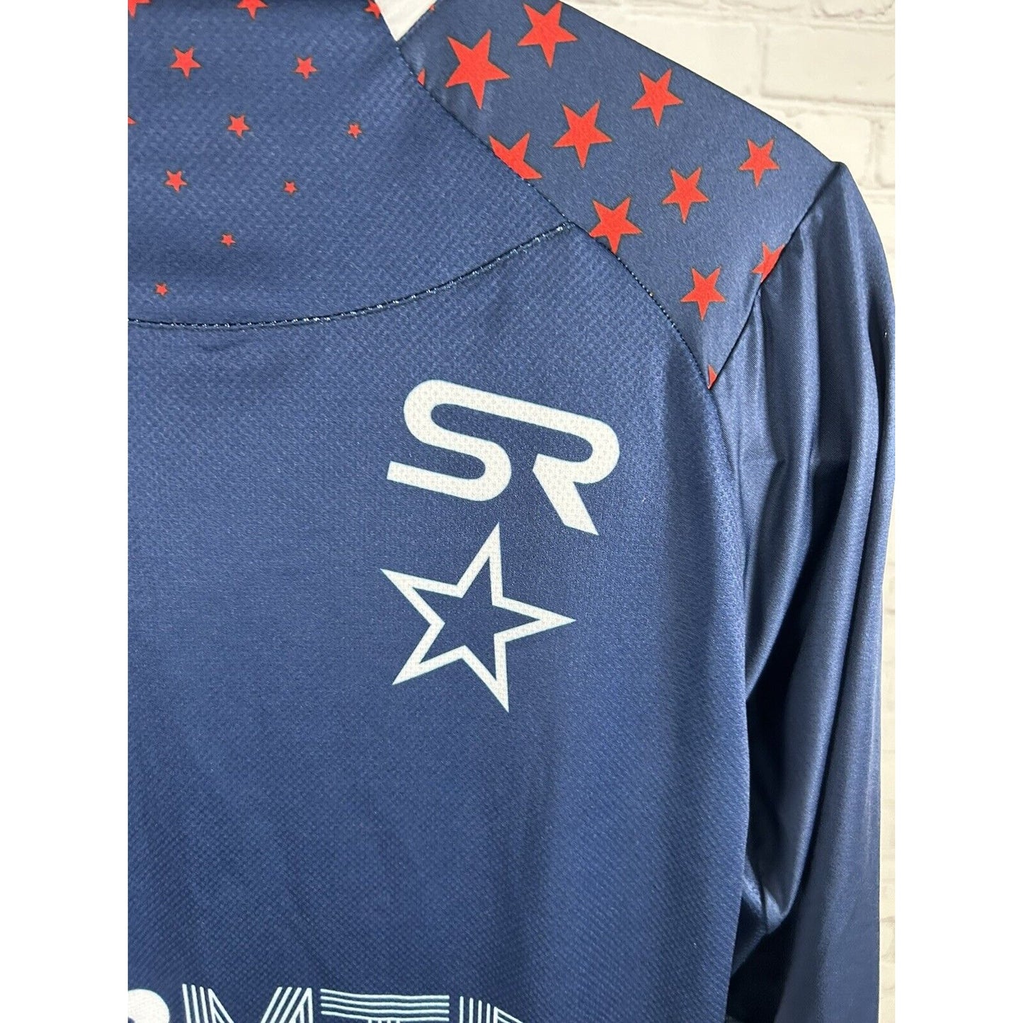 Primal SRMTB Blue Red White Pullover V Neck Men’s Cycling Jersey Size S Small