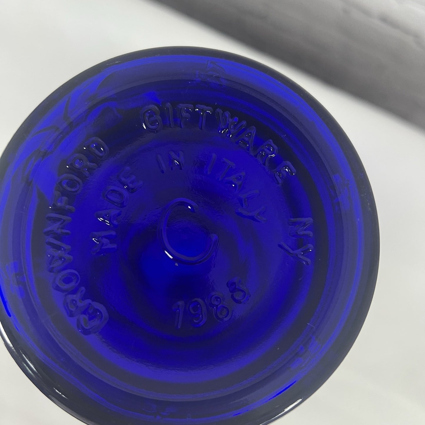 VTG Crownford Giftware Blue Glass Bow Floral Pasta Jar Italy Latch Seal 1985