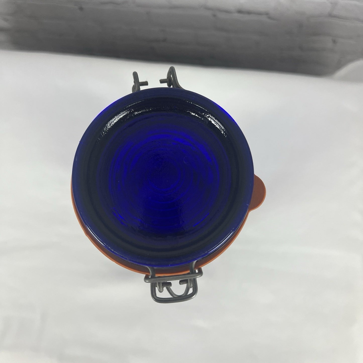 VTG Crownford Giftware Blue Glass Bow Floral Pasta Jar Italy Latch Seal 1985