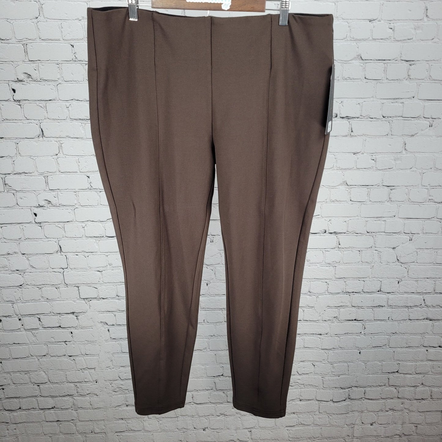 NWT La Seta Brown Slimming Sculpt Wide Waistband Stretch Pants Size XXL (40x28)