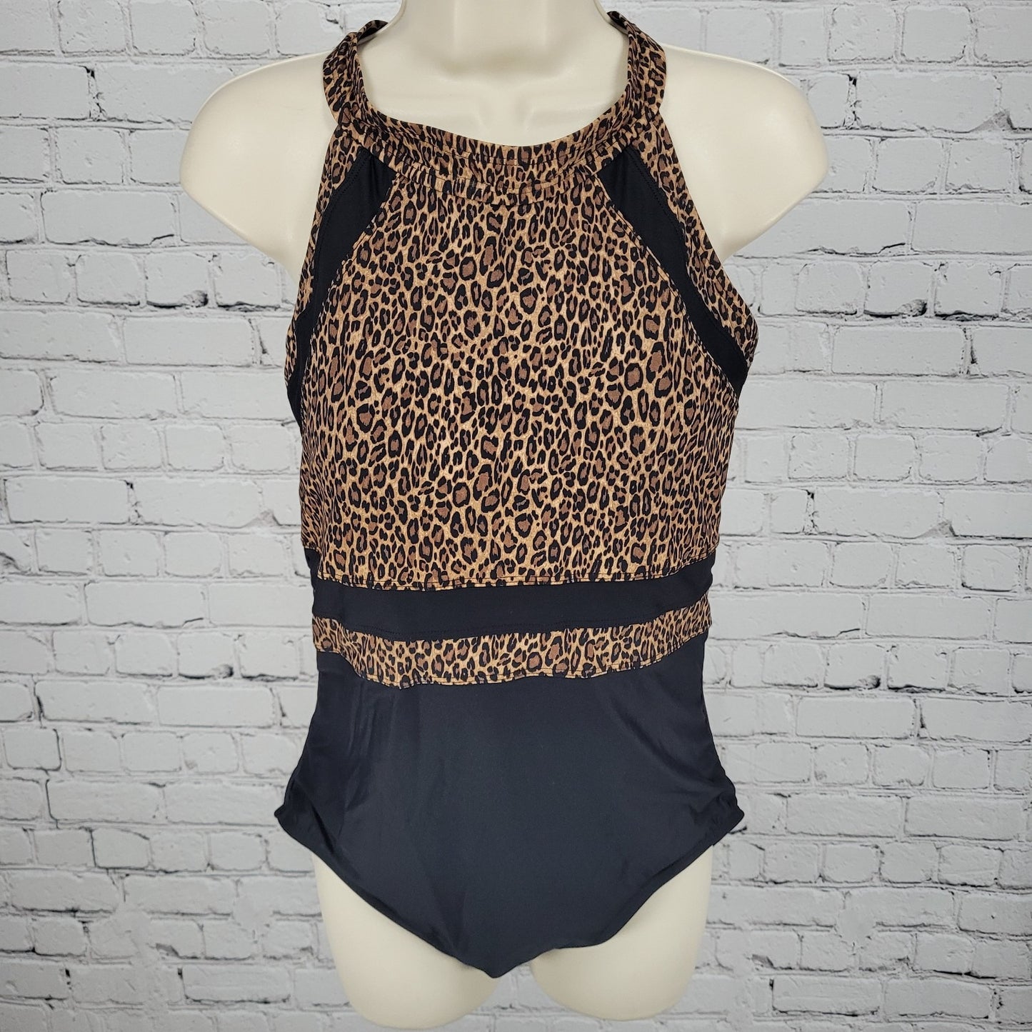 Tribal Sport Brown Leopard Padded Full Coverage One Piece Swimsuit Size Large L