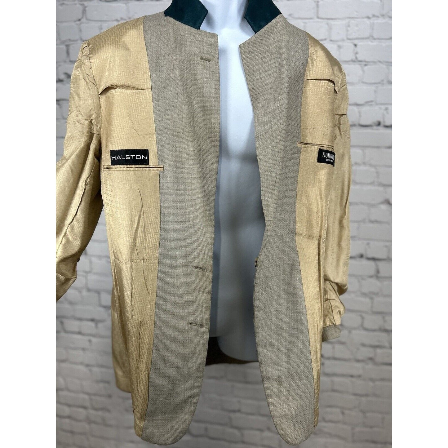 VTG Hurwitz 2 Button Single Vent Green Collar Textured Silk Mens Jacket Size 39