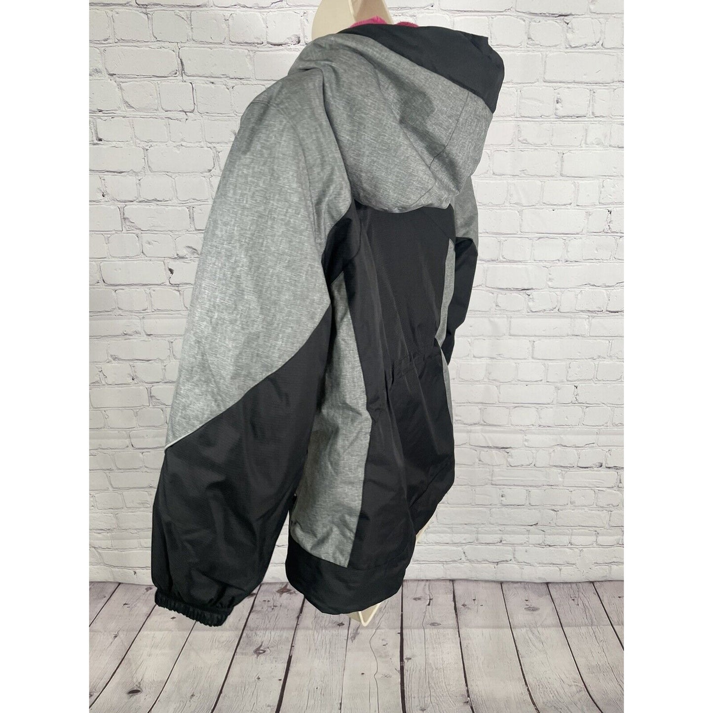 Gerry Grey Black Ski Snow Color Block Faux Fur Hooded Jacket Girls Size M Medium