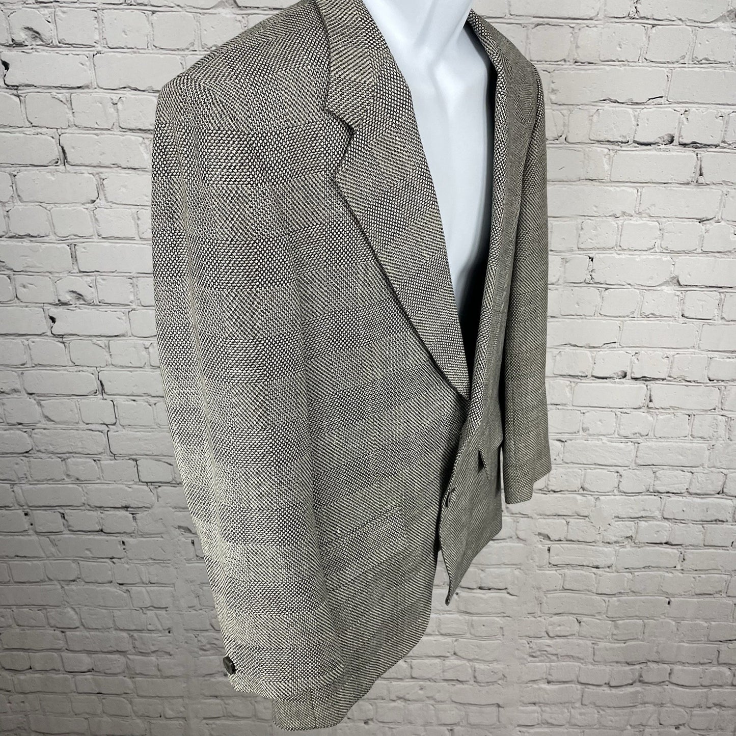 Louis Roth Ivory & Black Check Knit 2 Button Blazer Sport Coat USA Made Size 38R