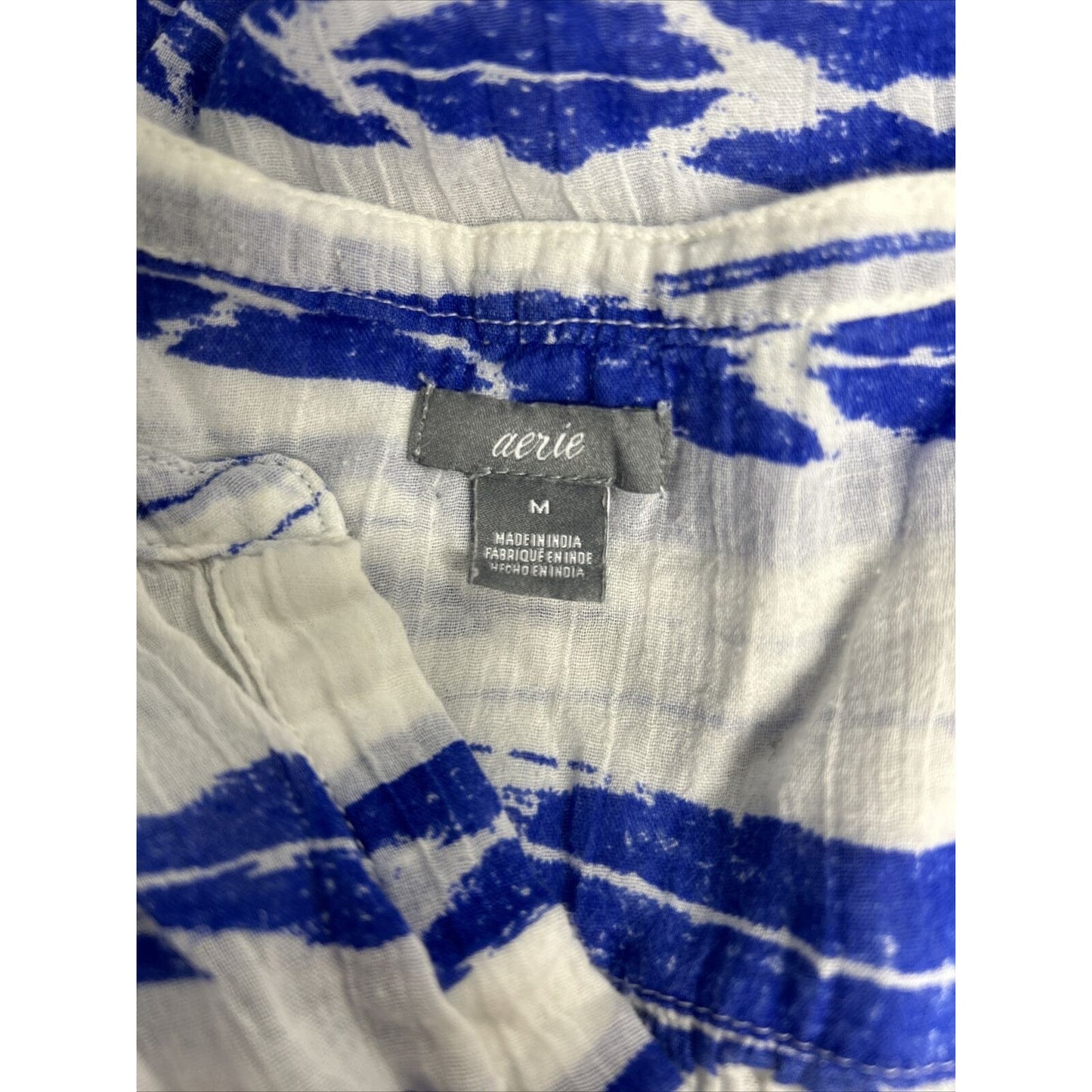 Aerie White Blue Striped Semi Sheer Lightweight Pullover Short Sleeve Top M