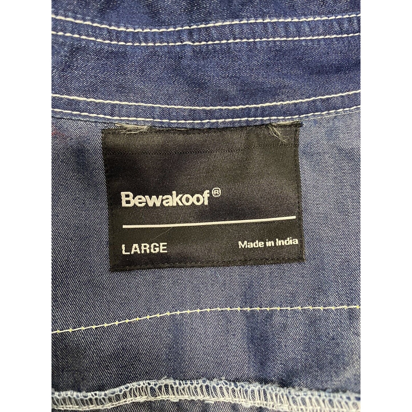 Bewakoof Savage Dark Blue Denim Blue Yellow Trim Snap Up Jacket L