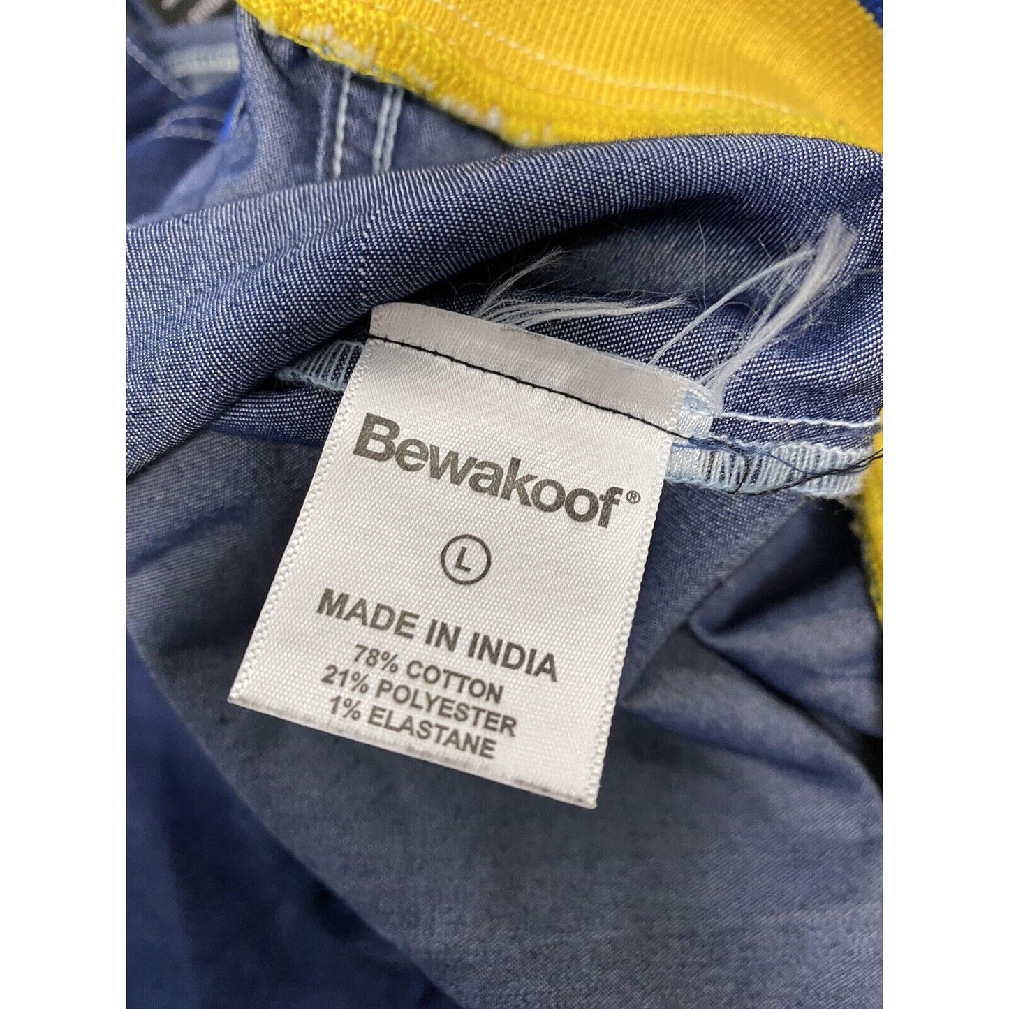Bewakoof Savage Dark Blue Denim Blue Yellow Trim Snap Up Jacket L