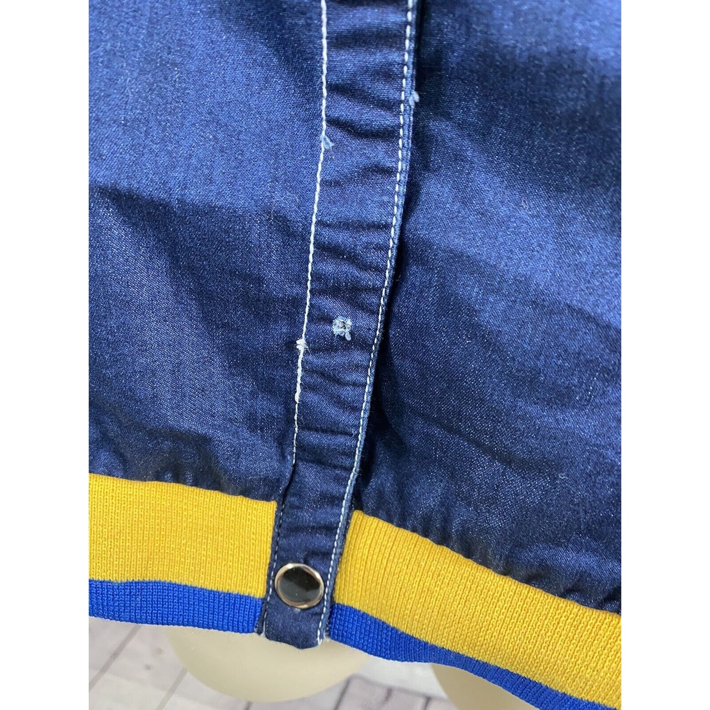 Bewakoof Savage Dark Blue Denim Blue Yellow Trim Snap Up Jacket L
