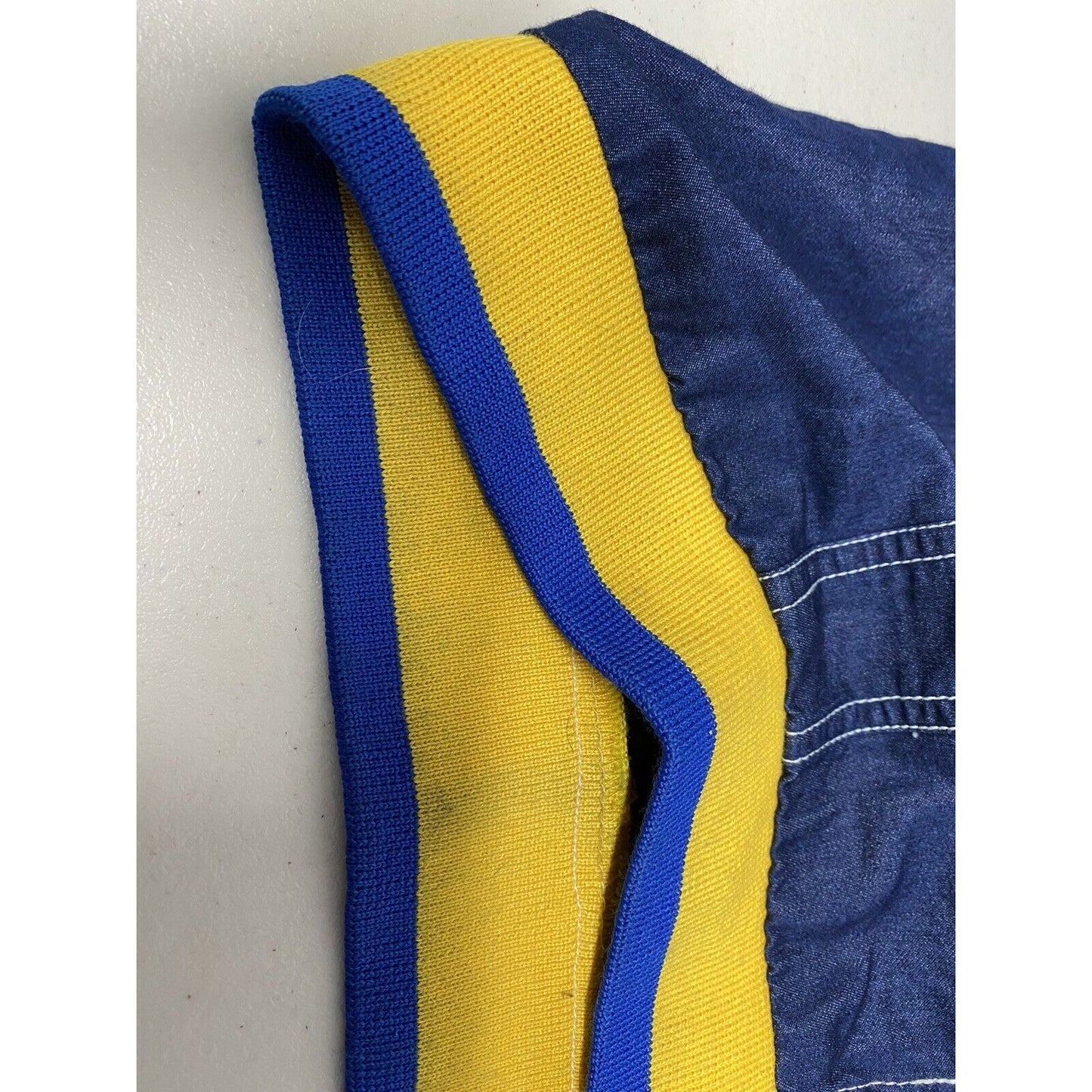 Bewakoof Savage Dark Blue Denim Blue Yellow Trim Snap Up Jacket L