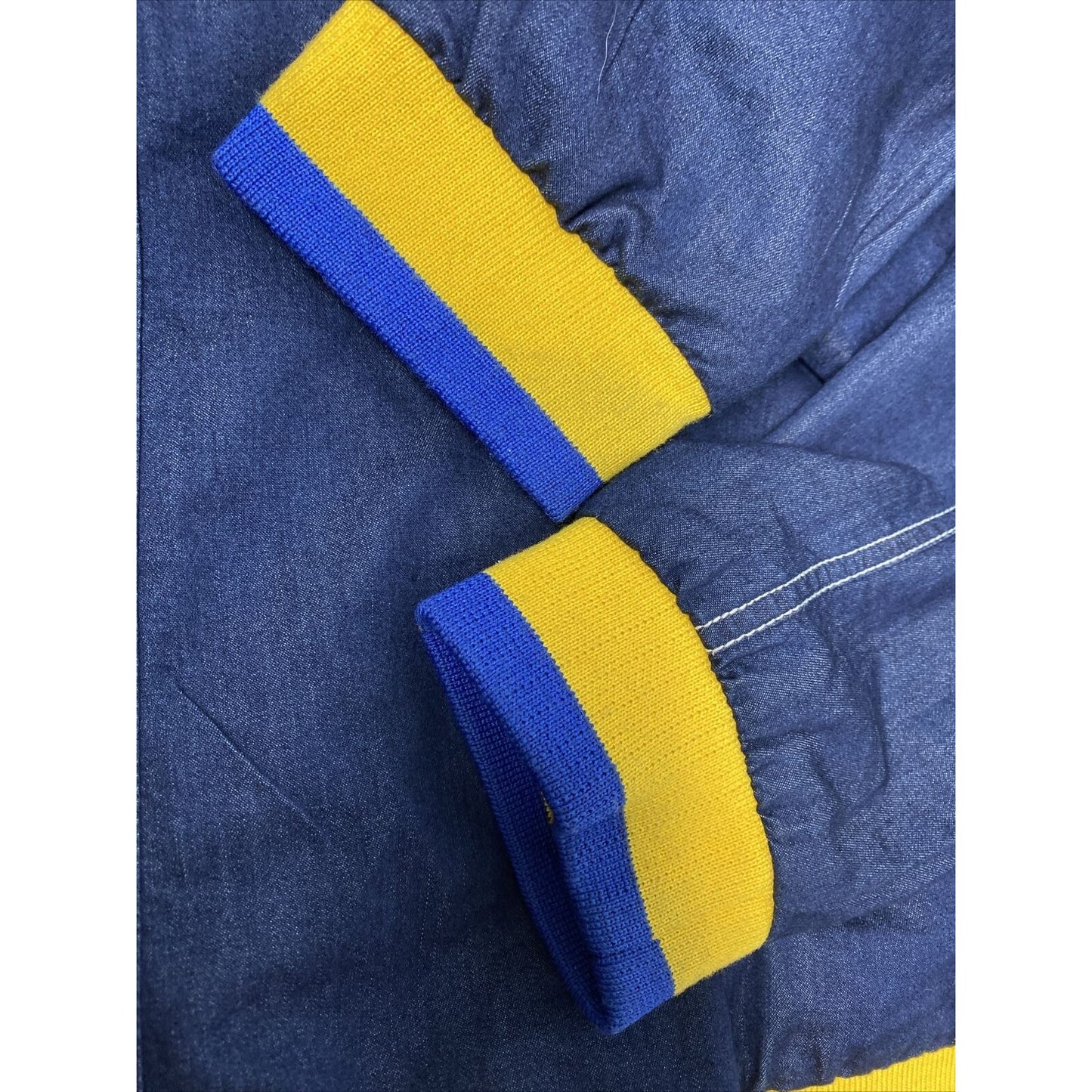 Bewakoof Savage Dark Blue Denim Blue Yellow Trim Snap Up Jacket L