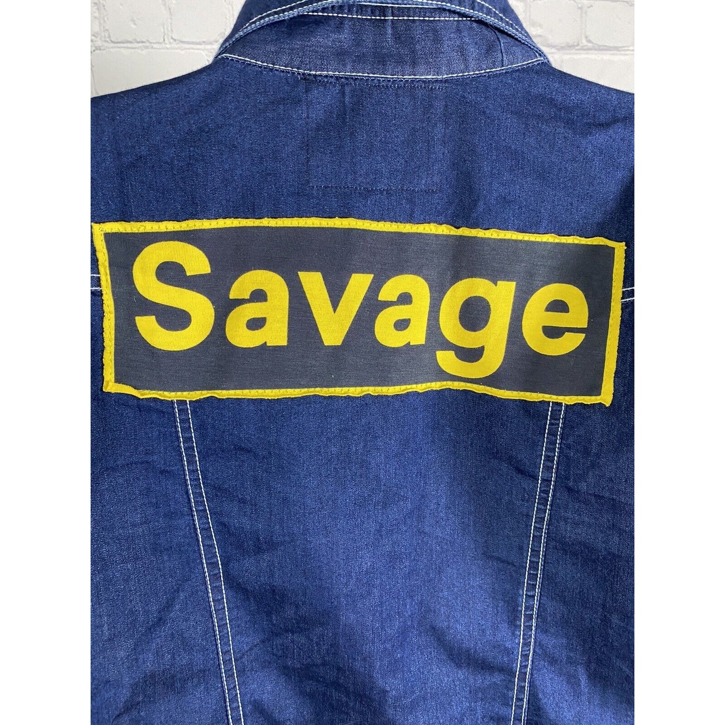 Bewakoof Savage Dark Blue Denim Blue Yellow Trim Snap Up Jacket L