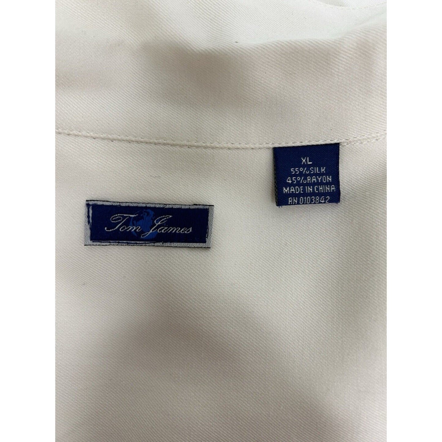 Tom James Embroidered Ivory Short Sleeve Button Down Silk Blend Shirt Men’s XL