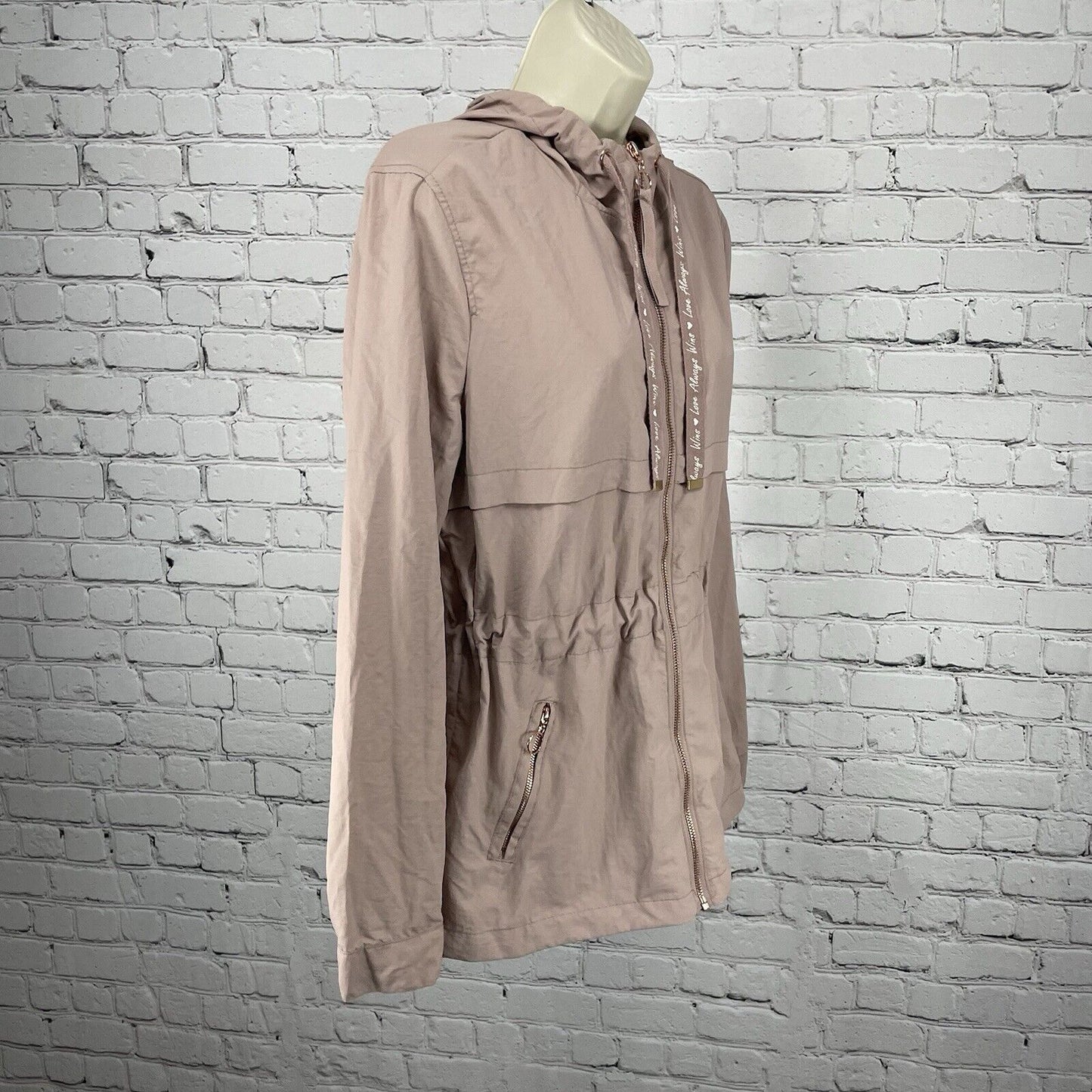 Ashley Sunrise Collection Pink Lightweight Nylon Rose Gold Zip Jacket Size Small