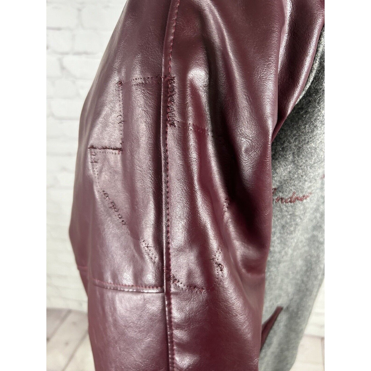 Neff Gray Maroon Wool Blend Leather Quilted Lining Letterman Varsity Jacket L