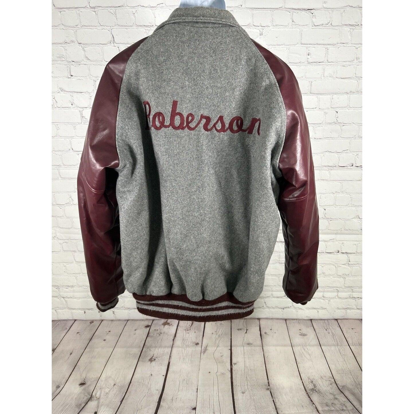 Neff Gray Maroon Wool Blend Leather Quilted Lining Letterman Varsity Jacket L