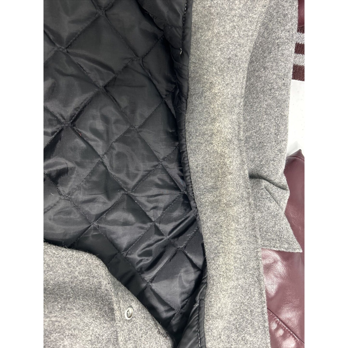 Neff Gray Maroon Wool Blend Leather Quilted Lining Letterman Varsity Jacket L