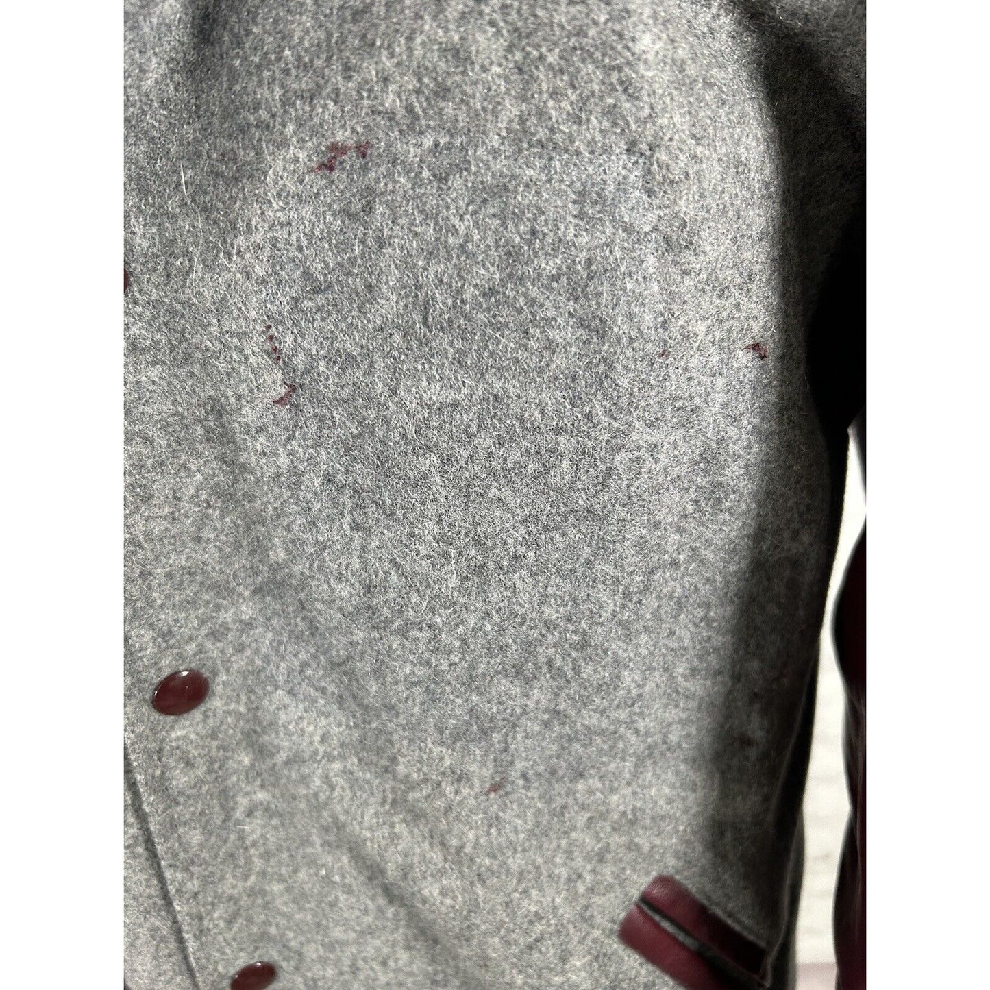 Neff Gray Maroon Wool Blend Leather Quilted Lining Letterman Varsity Jacket L