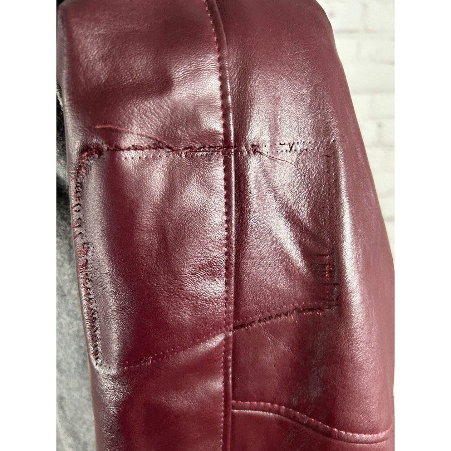 Neff Gray Maroon Wool Blend Leather Quilted Lining Letterman Varsity Jacket L