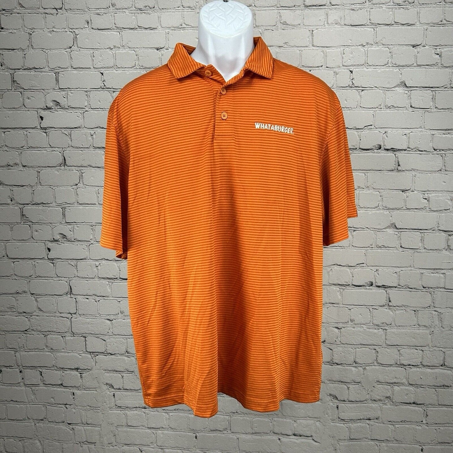 Whataburger Orange Striped Short Sleeve Quarter Button Polo Mens Size Large L