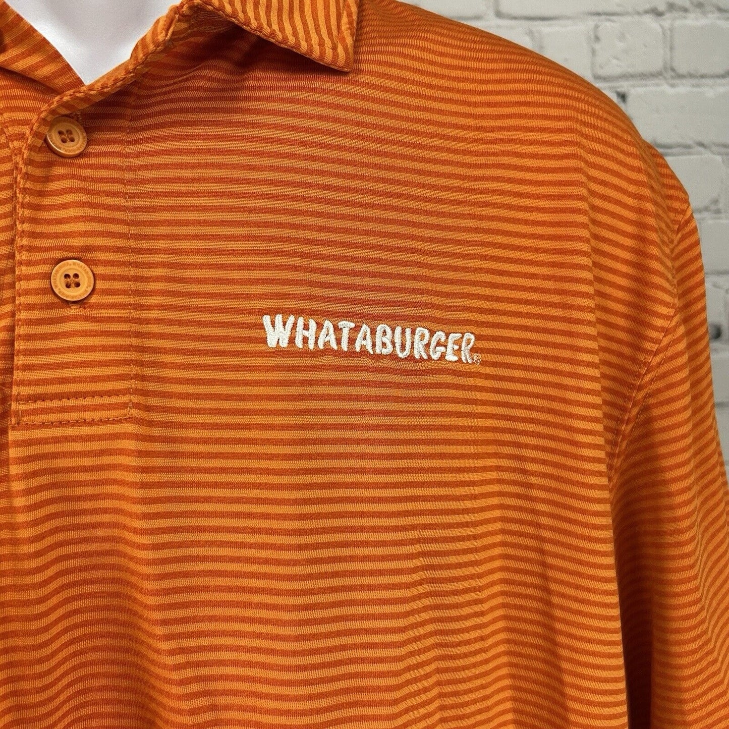 Whataburger Orange Striped Short Sleeve Quarter Button Polo Mens Size Large L