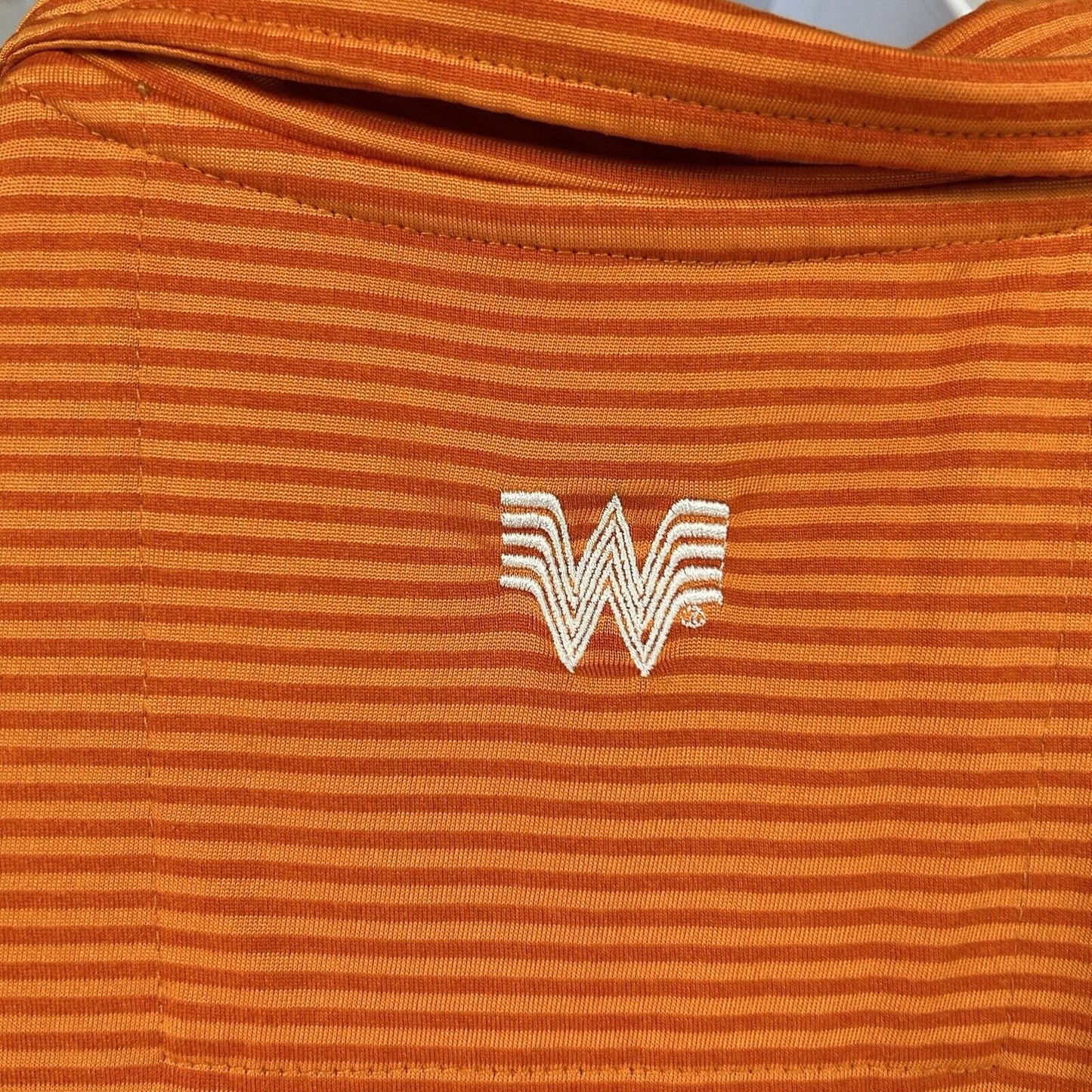 Whataburger Orange Striped Short Sleeve Quarter Button Polo Mens Size Large L