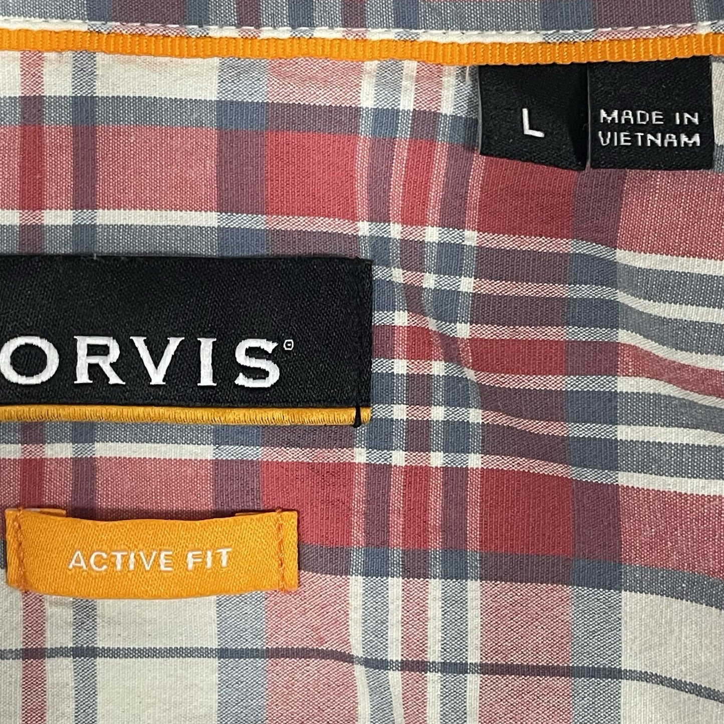 Orvis Plaid Active Fit Lightweight Button Down Short Sleeve Shirt Size Large L