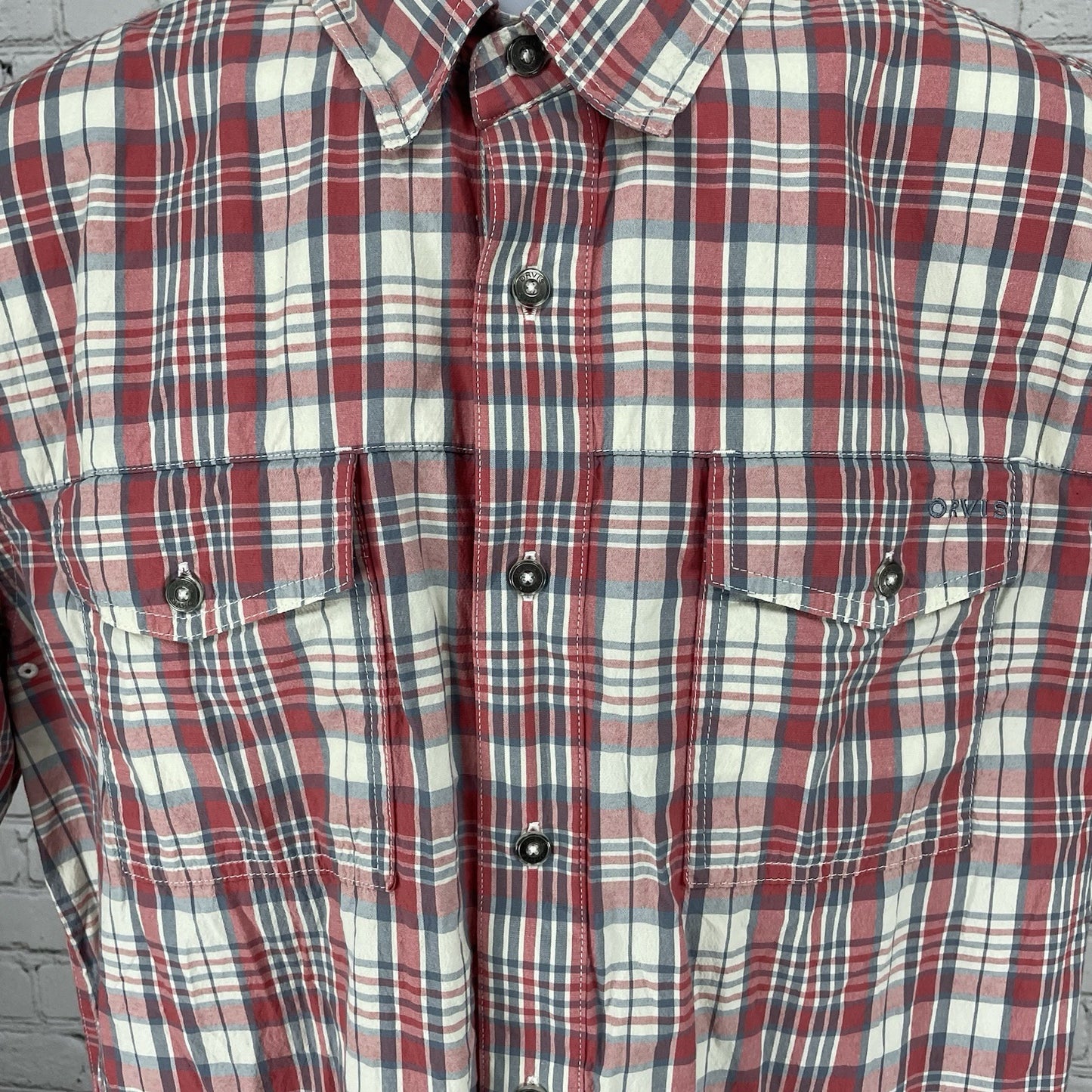 Orvis Plaid Active Fit Lightweight Button Down Short Sleeve Shirt Size Large L