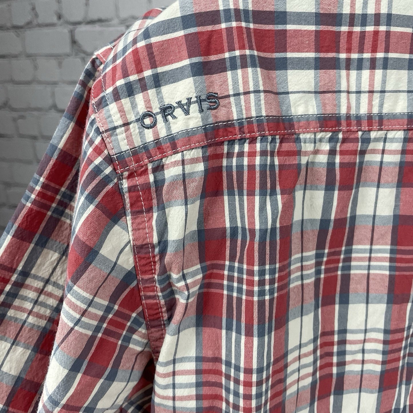 Orvis Plaid Active Fit Lightweight Button Down Short Sleeve Shirt Size Large L
