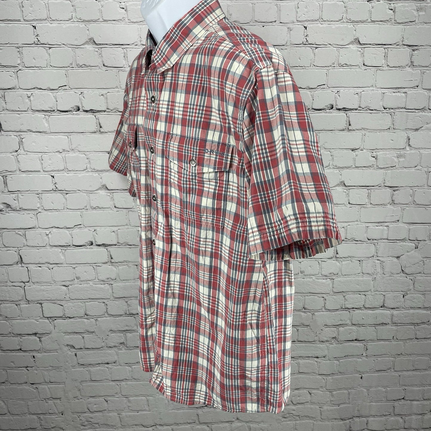 Orvis Plaid Active Fit Lightweight Button Down Short Sleeve Shirt Size Large L
