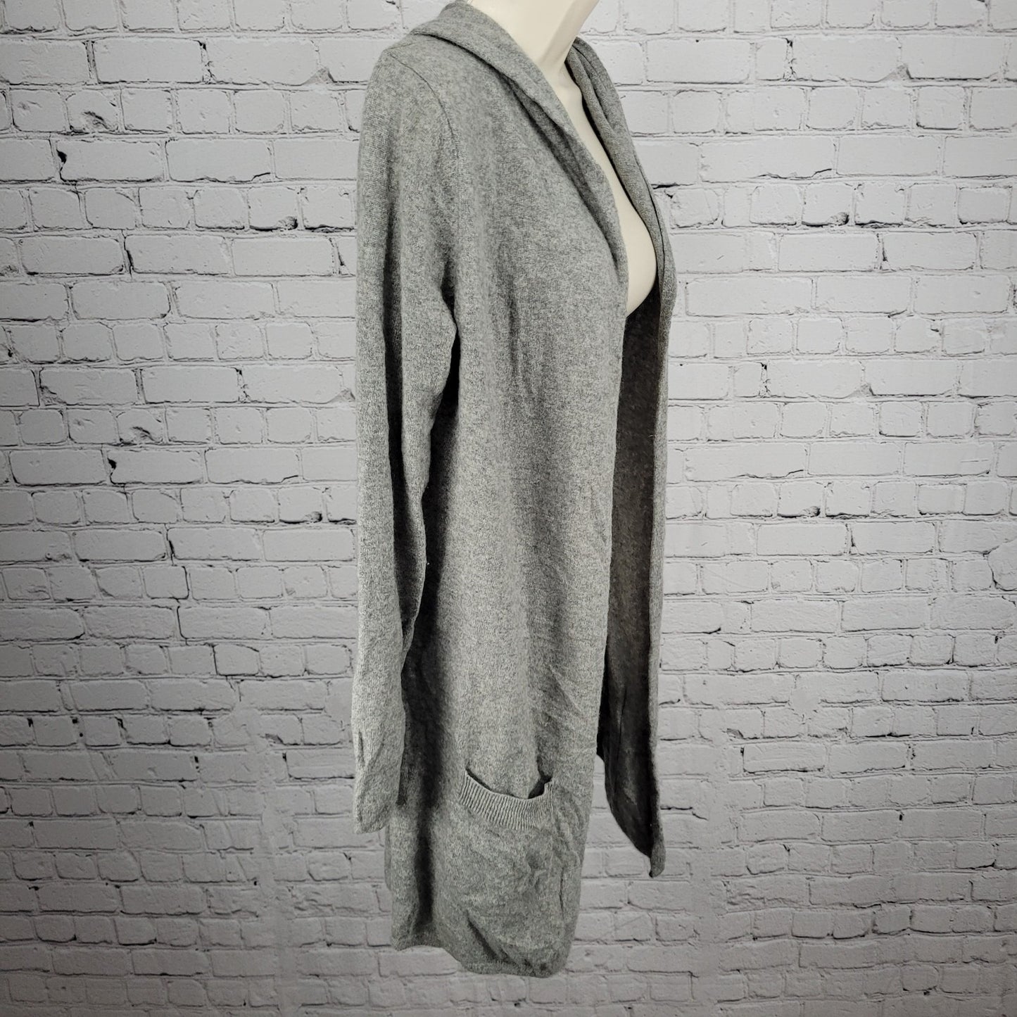 Pure Amici Grey 100% Cashmere Open Lightweight Hooded Cardigan Sweater Medium M