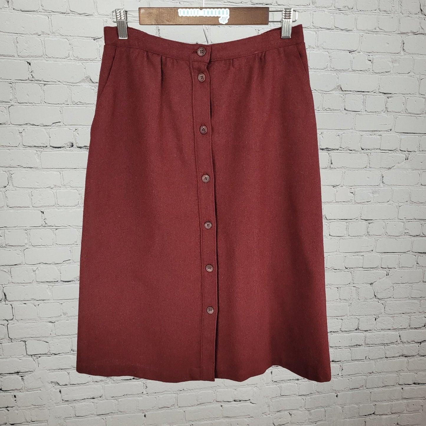 VTG Panther Red Wool Blend Buttoned A Line Skirt USA Made Size 11/12 (27x27)