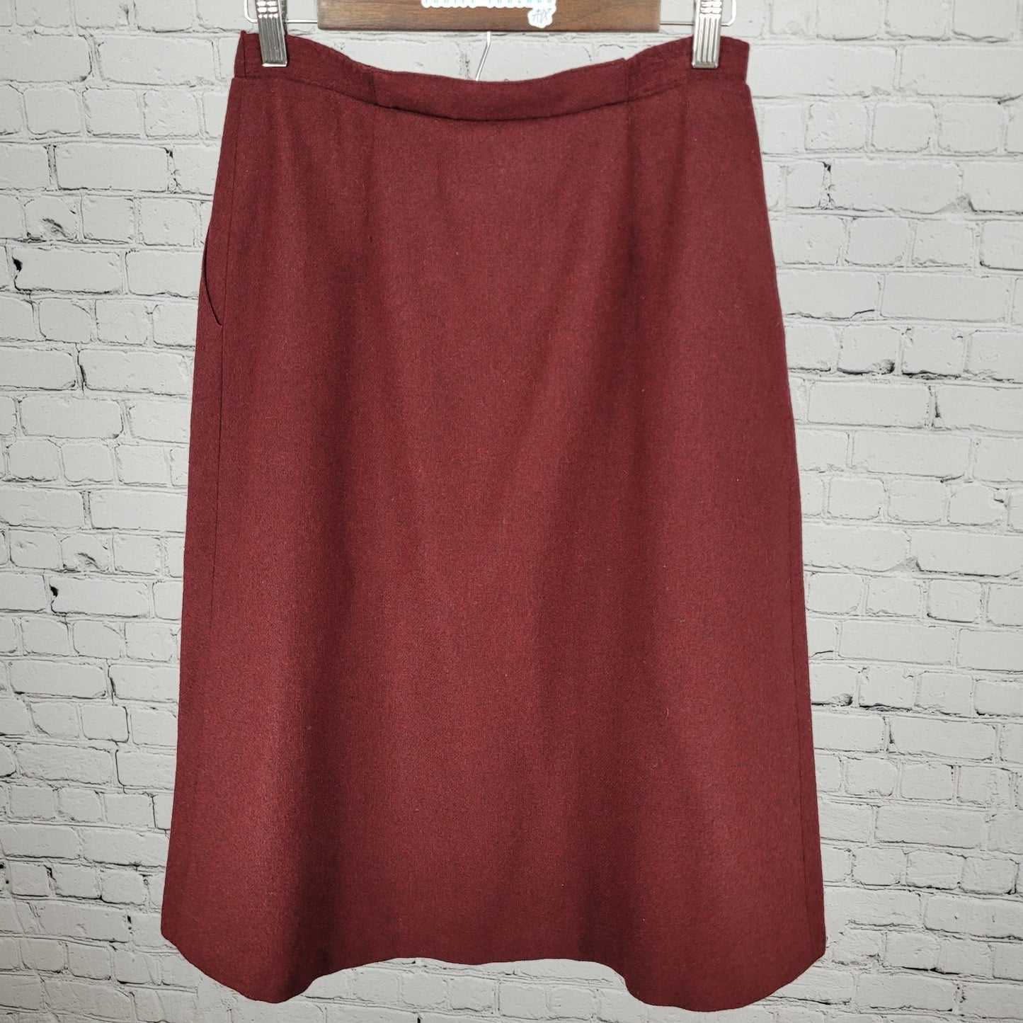 VTG Panther Red Wool Blend Buttoned A Line Skirt USA Made Size 11/12 (27x27)