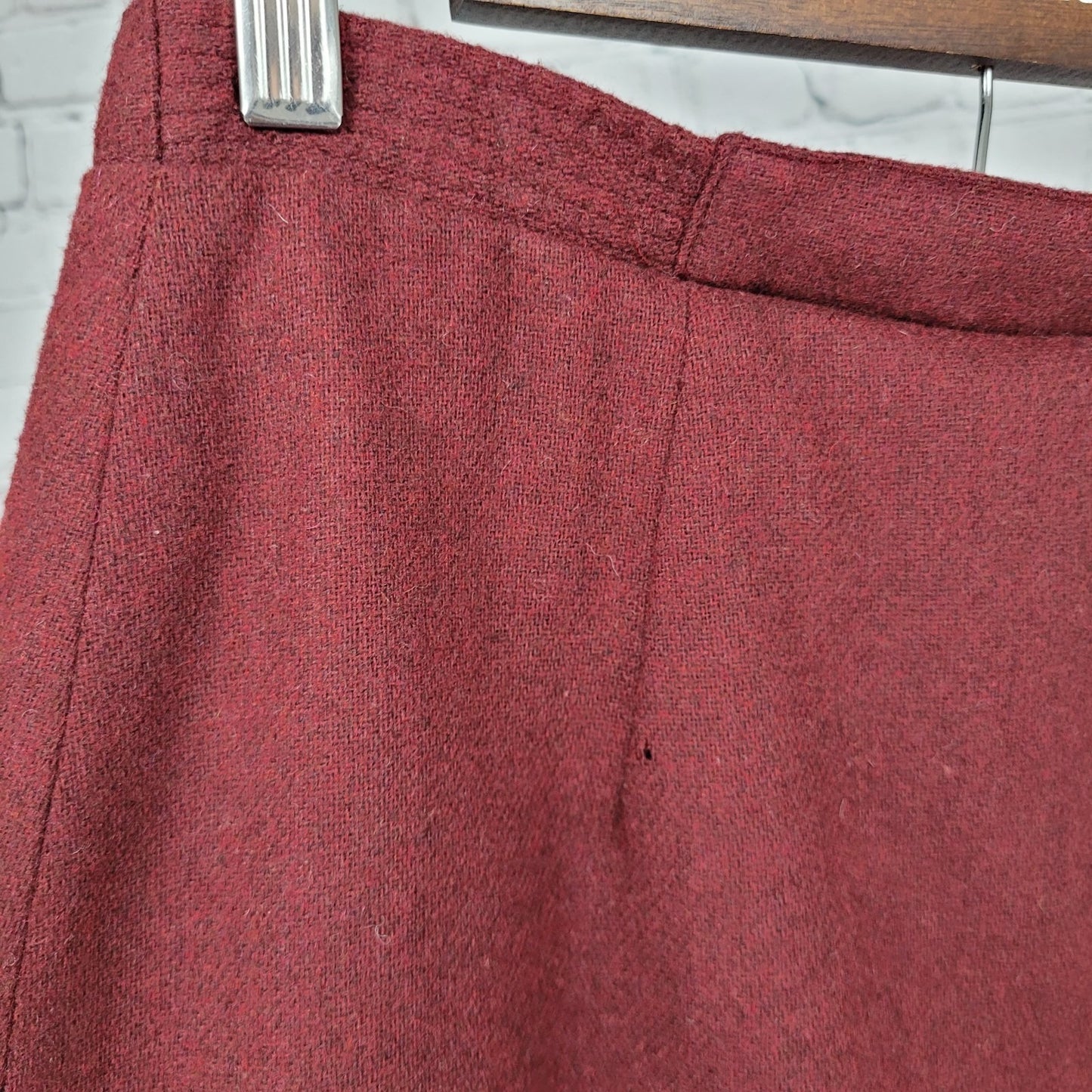 VTG Panther Red Wool Blend Buttoned A Line Skirt USA Made Size 11/12 (27x27)