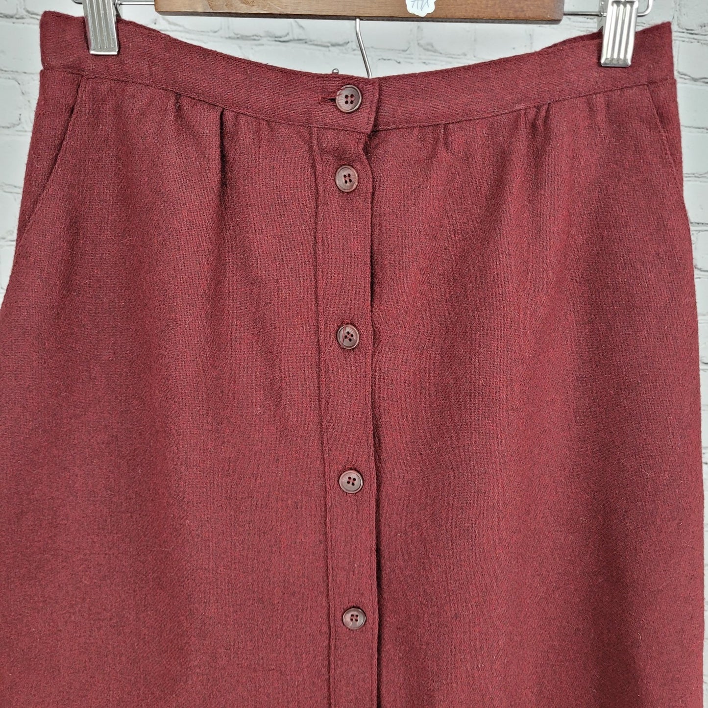 VTG Panther Red Wool Blend Buttoned A Line Skirt USA Made Size 11/12 (27x27)