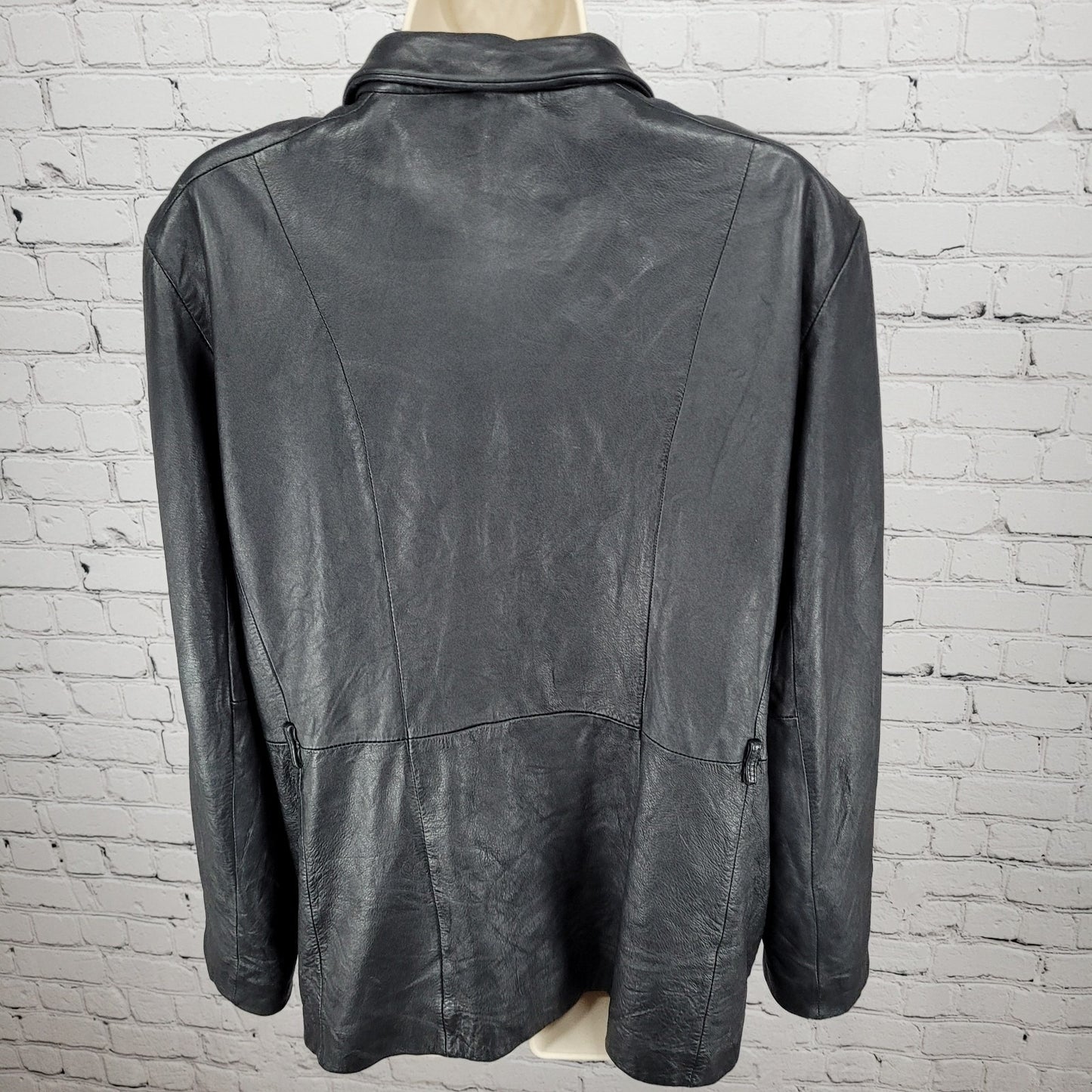 Worthington Black Genuine Lambskin Leather Pockets Full Zipped Jacket Size XL