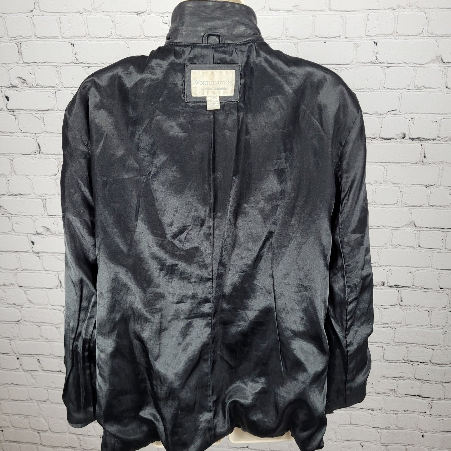 Worthington Black Genuine Lambskin Leather Pockets Full Zipped Jacket Size XL
