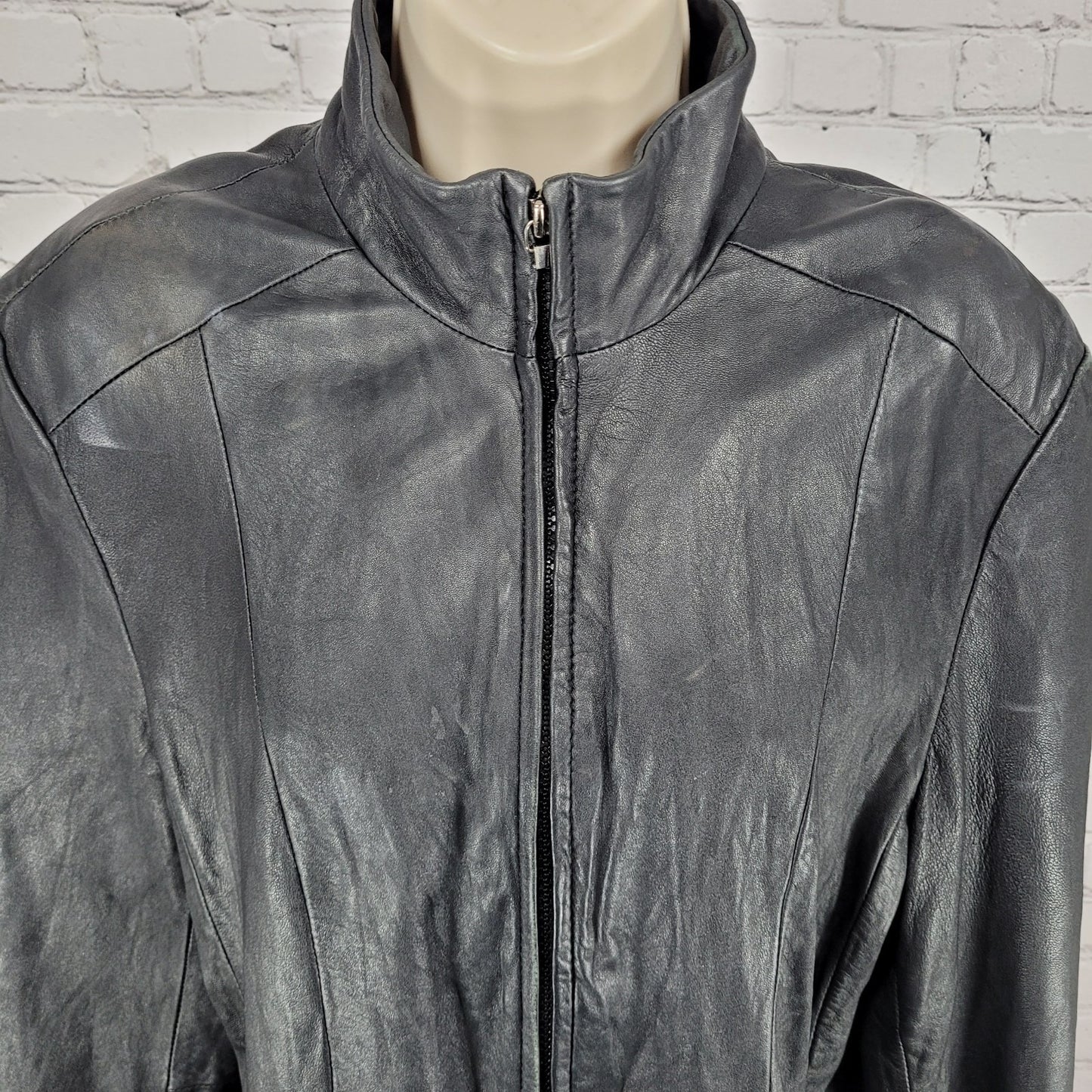 Worthington Black Genuine Lambskin Leather Pockets Full Zipped Jacket Size XL