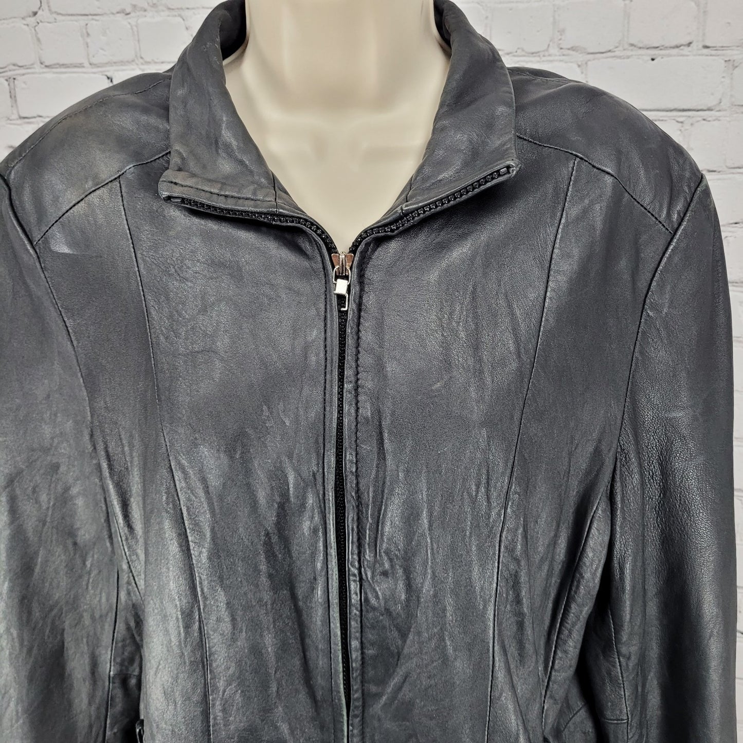 Worthington Black Genuine Lambskin Leather Pockets Full Zipped Jacket Size XL