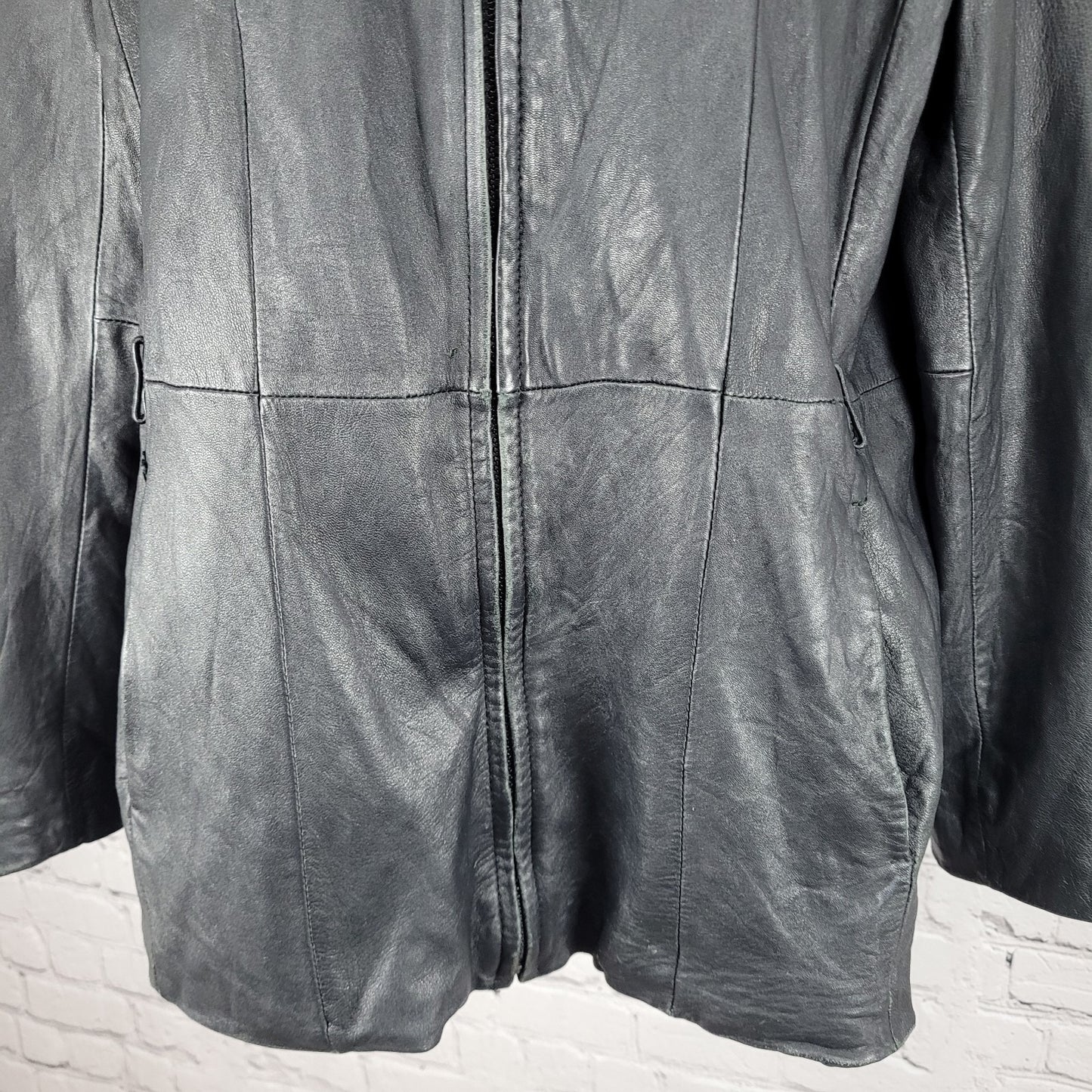 Worthington Black Genuine Lambskin Leather Pockets Full Zipped Jacket Size XL