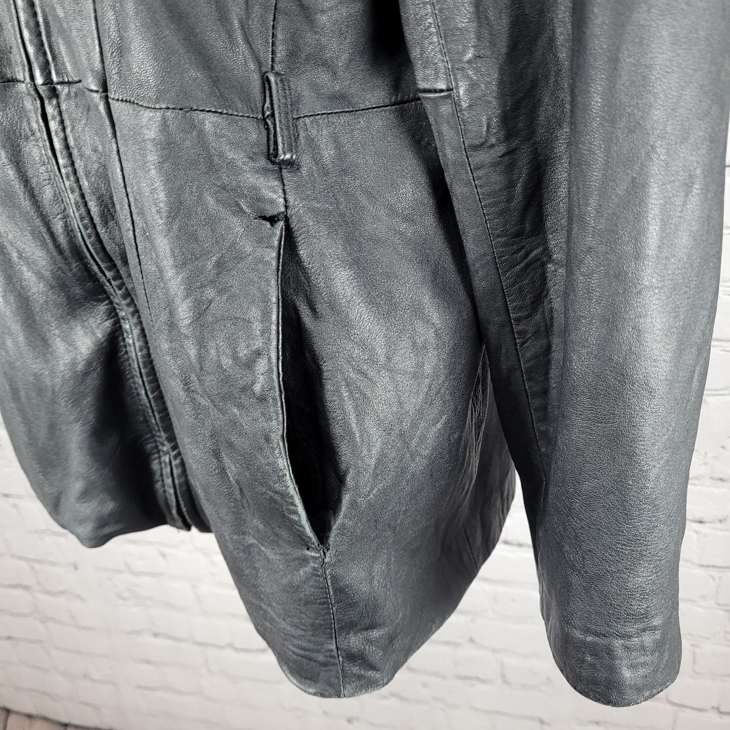 Worthington Black Genuine Lambskin Leather Pockets Full Zipped Jacket Size XL