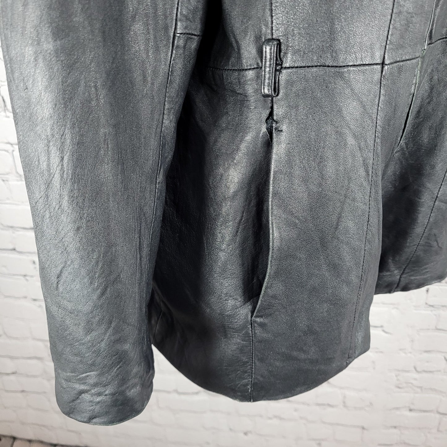 Worthington Black Genuine Lambskin Leather Pockets Full Zipped Jacket Size XL