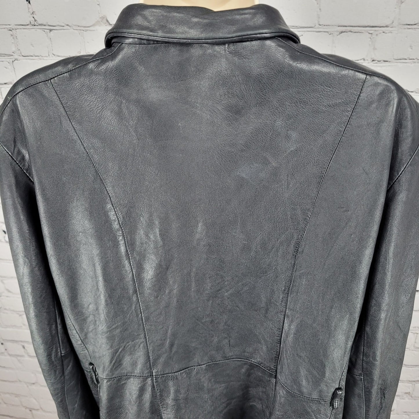 Worthington Black Genuine Lambskin Leather Pockets Full Zipped Jacket Size XL