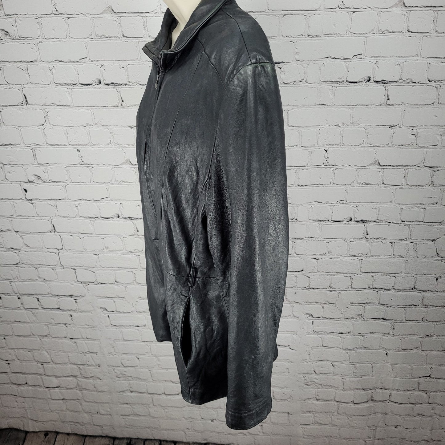 Worthington Black Genuine Lambskin Leather Pockets Full Zipped Jacket Size XL