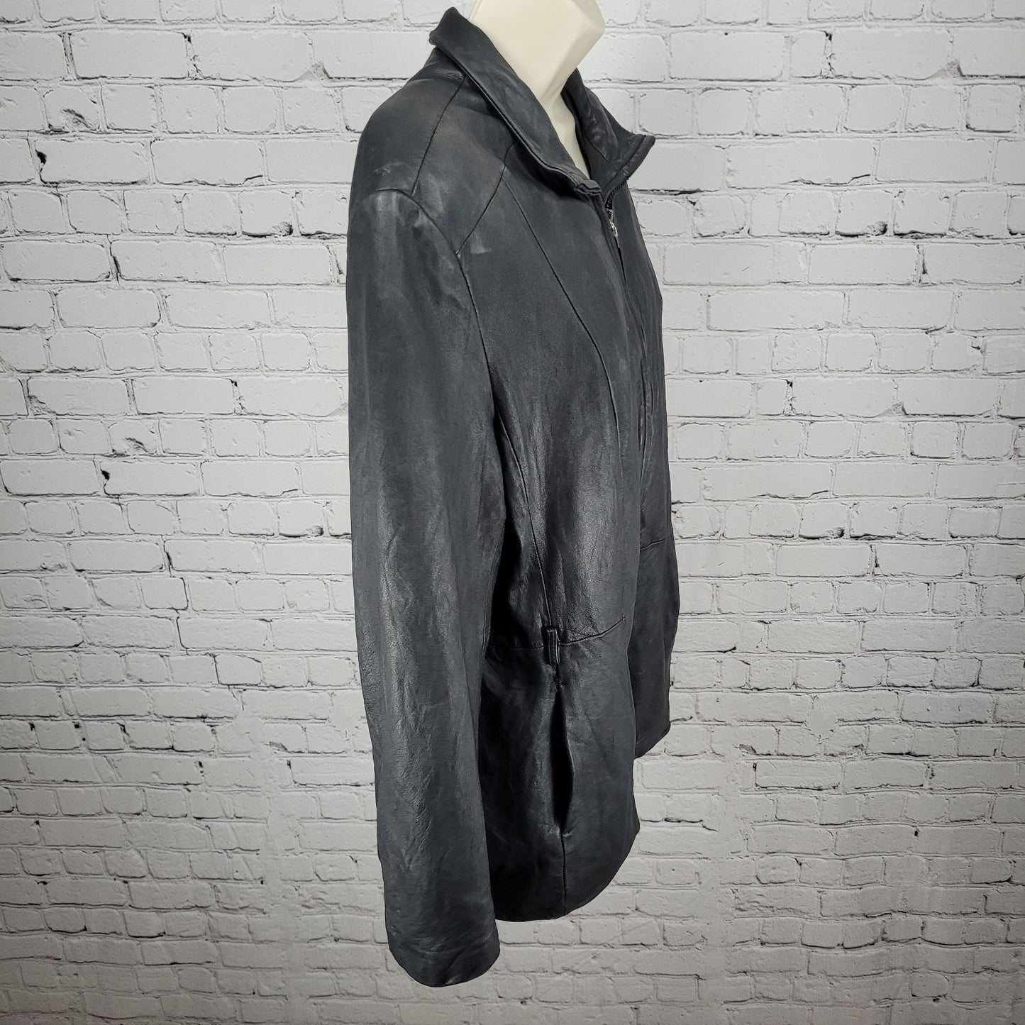 Worthington Black Genuine Lambskin Leather Pockets Full Zipped Jacket Size XL