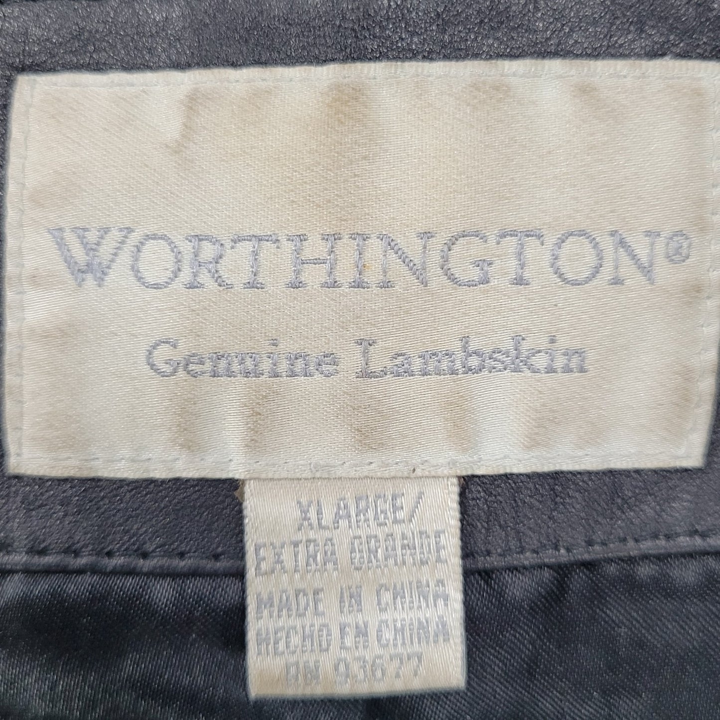 Worthington Black Genuine Lambskin Leather Pockets Full Zipped Jacket Size XL