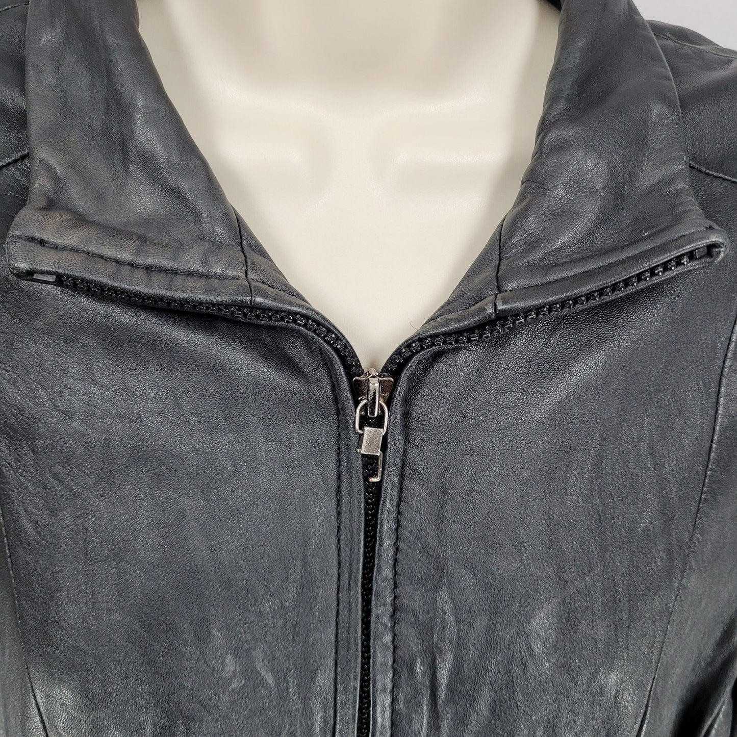 Worthington Black Genuine Lambskin Leather Pockets Full Zipped Jacket Size XL